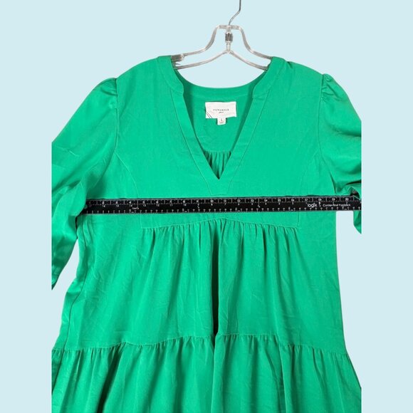 Tuckernuck Pomander Place Dress Large Green V-Neck Kenzo Poplin Ruffle Tiered - Picture 5 of 8